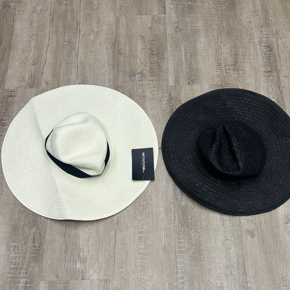 PrettyLittleThing Cream and Black Wide Brim Hat